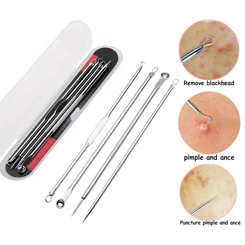 4 Pcs Stainless Steel Acne Removal Needles Pimple Blackhead Remover Tools Spoon Face Skin Care Tools Needles Facial Pore Clean