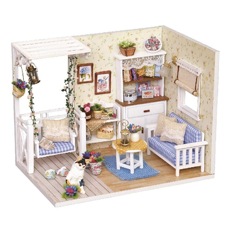 Miniature DIY Dollhouse 3D Doll House Kit Wooden Furnitures With LED Light Dollhouse With Furnitures Mini House Kids Toy