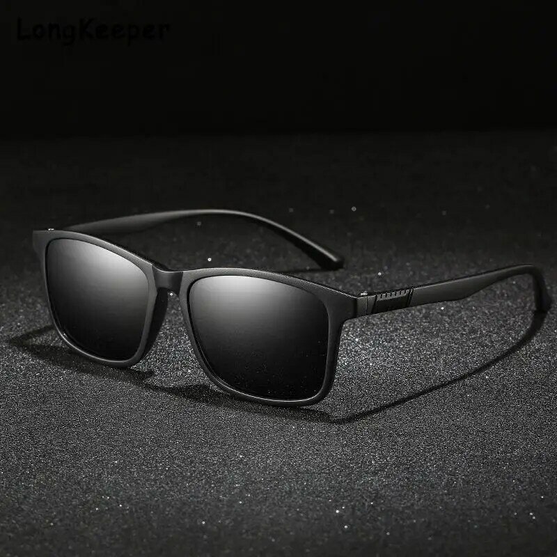경량 TR90 편광 선글라스 남자 안경 클래식 스퀘어 고품질 운전 코팅 블랙 프레임 낚시 안경 UV400