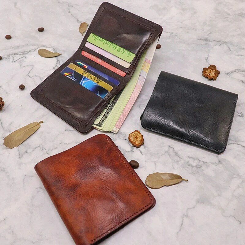 2022 portafoglio in vera pelle per uomo Vintage stropicciato corto Bifold uomo portamonete compatto porta carte di credito tasca verticale portamonete