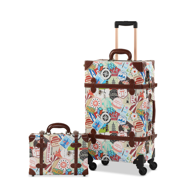 Valigia da 13 pollici e 20 pollici valigia retrò bagaglio fatto a mano materiale in pelle borsa salvadanaio di colore rosa per trolley personalizzato da donna