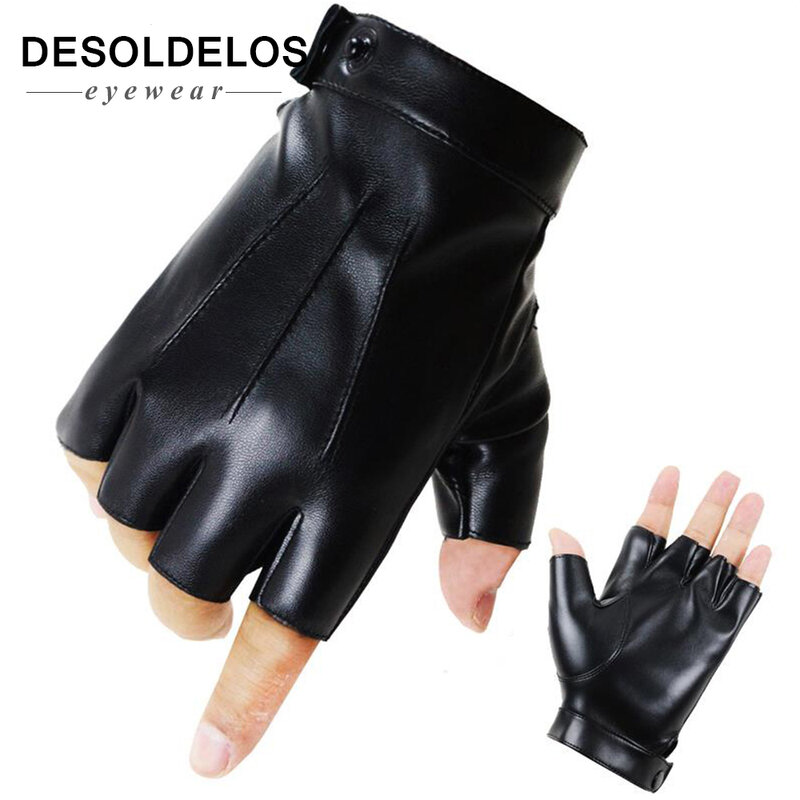 DesolDelos, los últimos guantes de cuero PU de alta calidad, semidedo, sección delgada para hombres, guantes para baile sin dedos R017