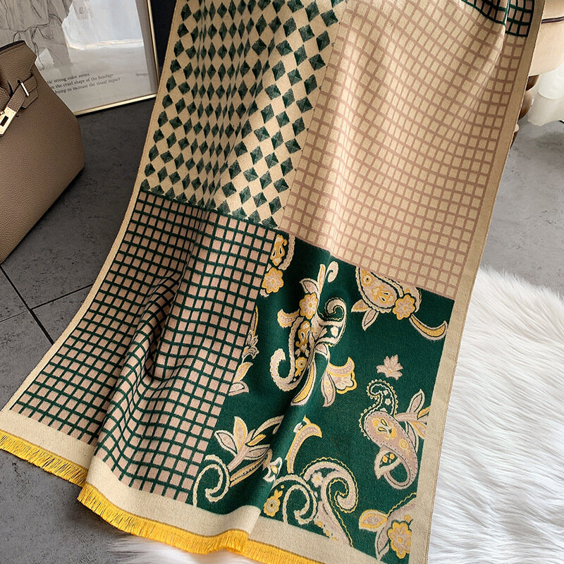 Длинный шарф из имитации кашемира, женская модная шаль в клетку и Пейсли стиле бохо, зимний платок бандана 185*65 см