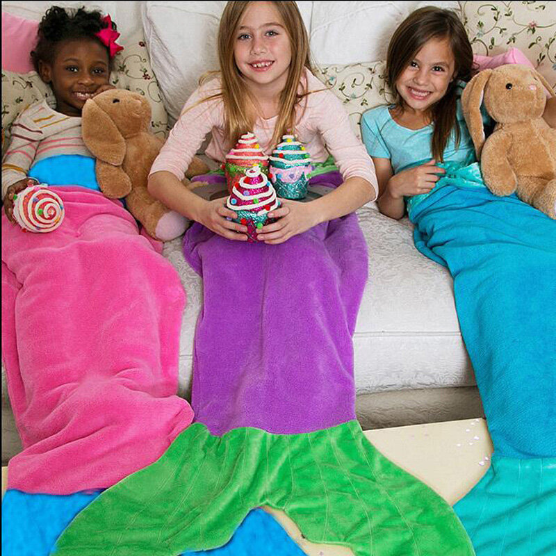 Children Winter Shark Mermaid Sleeping Blanket Sleeping Swaddle Soft Wool Children Sleeping Bag Christmas Birthday Gift For Kids