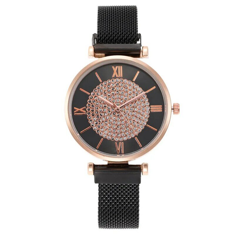 Relógio feminino de luxo, pulseira ultrafina com fivela magnética de milão