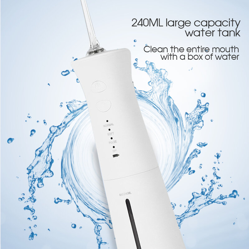Boi 4 modos 240ml tanque portátil floss água jato de pulso alta pressão para dentes falsos dental goma cleaner elétrica irrigador oral
