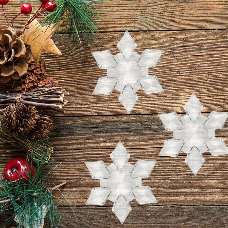 12 piezas de copo de nieve de Navidad, cristal transparente acrílico, árbol de Navidad congelados para diamantes de imitación, colgante, bricolaje, artesanía decorativa, decoración de álbumes de recortes