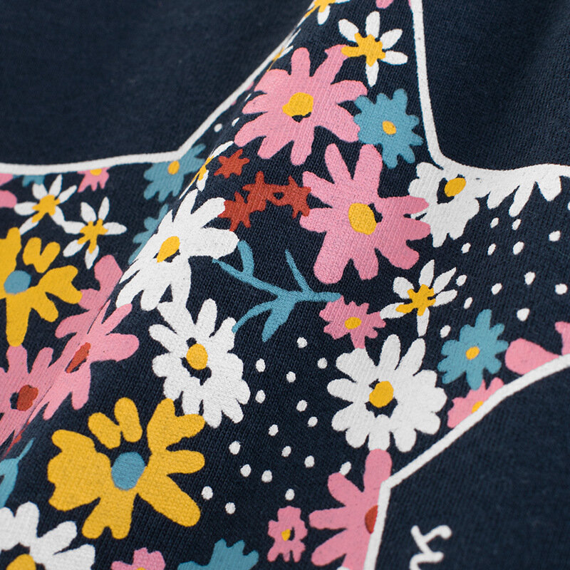 HT 2021 Baru Musim Panas 1-8Year Anak Perempuan Lengan Pendek T-shirt Fashion Motif Bunga Lima Menunjuk Bintang Anak-anak Kapas Anak atasan