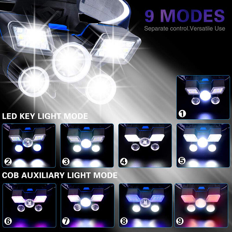 Zk20-超高輝度LEDヘッドランプ,USB経由で充電可能,高輝度,防水,9モード