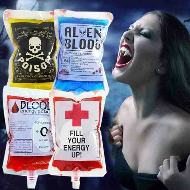 Bolsa de sangre de 250ml para Halloween Cosplay calavera vampiro sangre fiesta bolsas de suministros decoración de Halloween accesorios decoración de terror herramientas Dri T8A4