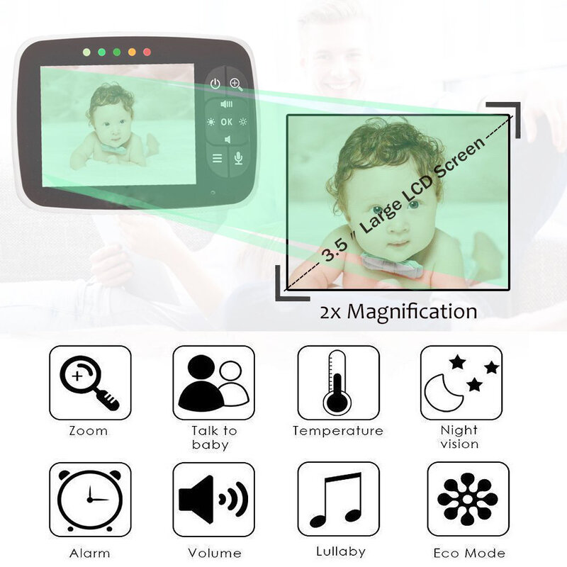 3.5 "HD ไร้สายจอภาพเด็กดิจิตอลกล้อง IR Night Vision Intercom Nanny Video Baby Monitor เลนส์การสลับ