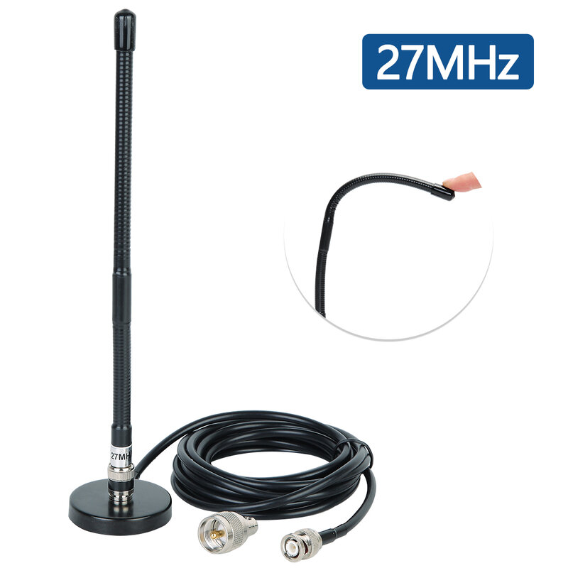 Antena CB de 27MHz, Base magnética de látigo suave con conector macho BNC y PL259 para Radio móvil de coche Cobra Midland Uniden Maxon