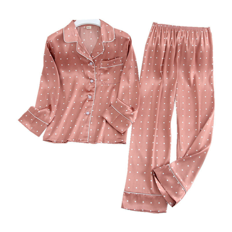 Lisacmvpnel piżama z długim rękawem jesień lodowy jedwab z długim rękawem spodnie garnitur drukowanie moda zestaw piżam