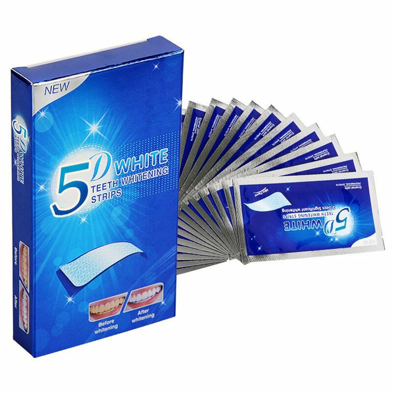 14 par 5d gel dentes tiras de limpeza higiene oral cuidados duplo elástico dentes branqueamento tiras dentes falsos folheados