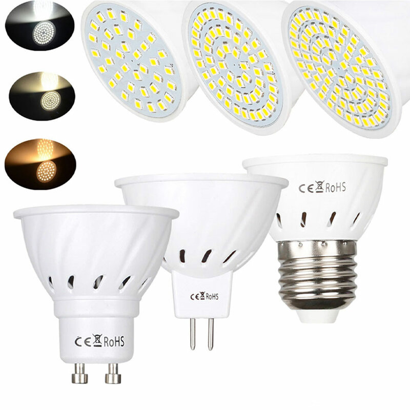 36 54 72 LEDs SMD 2835 Chip High Lumen No Flicker 4W 6W 8W E27 MR16 GU10 AC/DC 12V 24V LED Bulb Lighting Lampara Spot Light