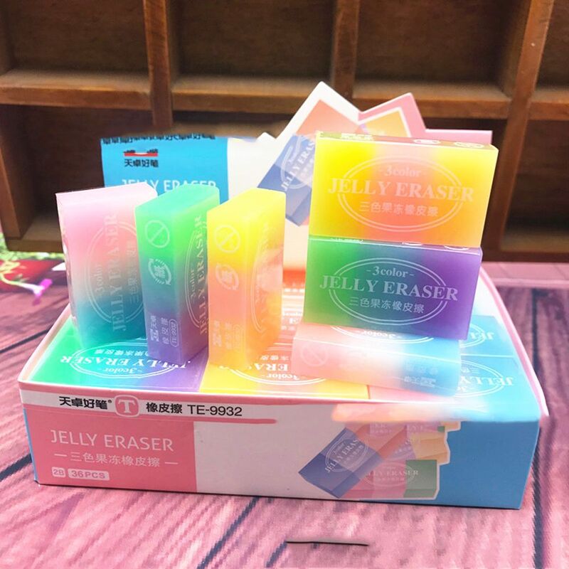 Three Color Gradient Jelly Color Eraser Children Art Stationery Drawing Exam Eraser For Kid Student Gift Stationery Random Color