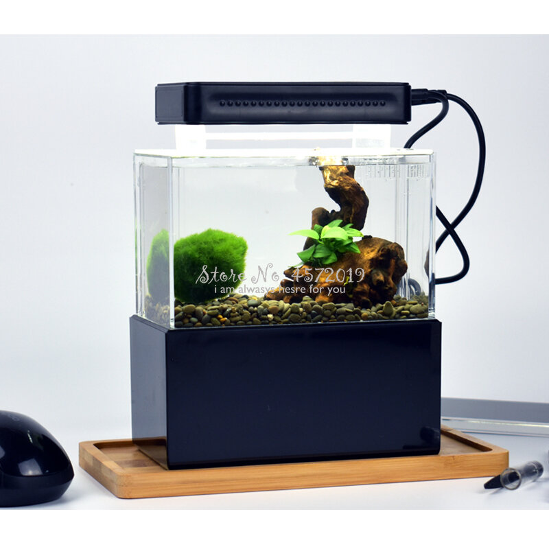 Mini plastikowe akwarium przenośny pulpit Aquaponic akwarium Betta akwarium dla ryb z filtracją wody LED i cicha pompa powietrza do wystroju