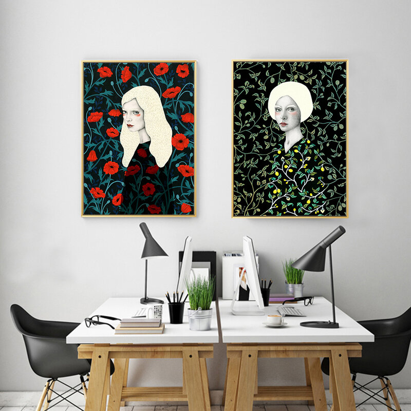 Aahh ilustrador cartazes mulher quadro pintura tela impressa em tela arte nórdica quadro para sala decoração de casa sem moldura