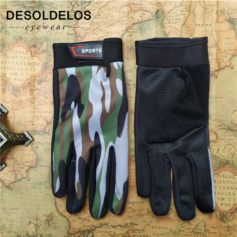 DesolDelos 2019 Men Full Finger Touch Screen Gloves Print Camo Non-slip Fitness Gloves Wrist Outdoor Sports Luvas Mittens R016