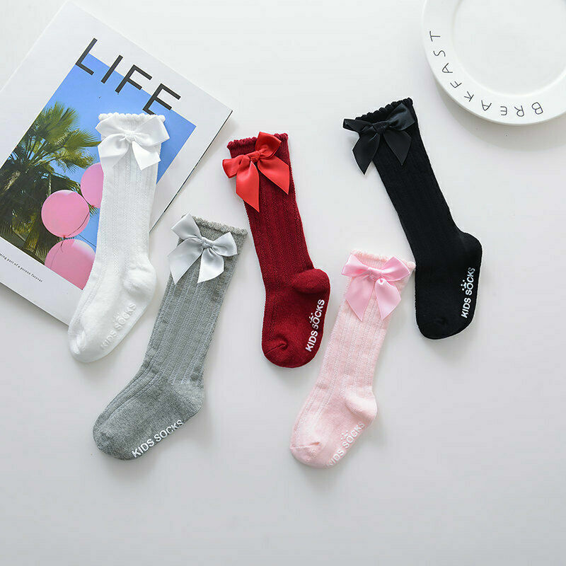Dropshipping Kids Toddlers Girls Big Bow Knee High Long Soft Cotton Lace Baby Socks 0-4Y