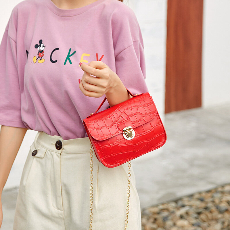 2020 패션 여성 스몰 크로스 바디 백, 클래식 악어 패턴 숄더 핸드백 경량 체인 스트랩 메신저 지갑