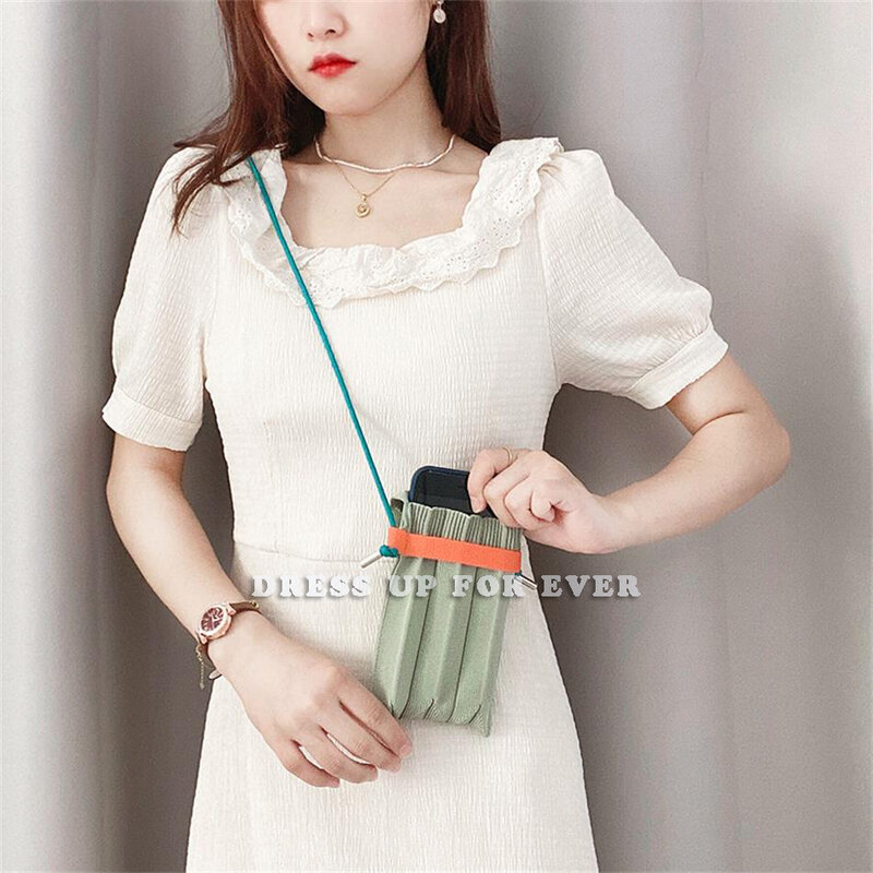 Knitted Wool Wallet Mobile Phone Square Bag Mini Woven Handbag Purse Clutch Casual Messenger Shoulder Long Straps Belt Woman Bag