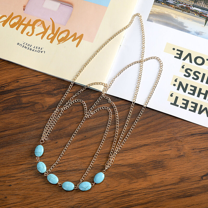 MOLANS – bandeau de cheveux en chaîne Turquoise pour femmes, accessoires de cheveux, bohème, chaîne de tête en métal réglable, mariage, 2020