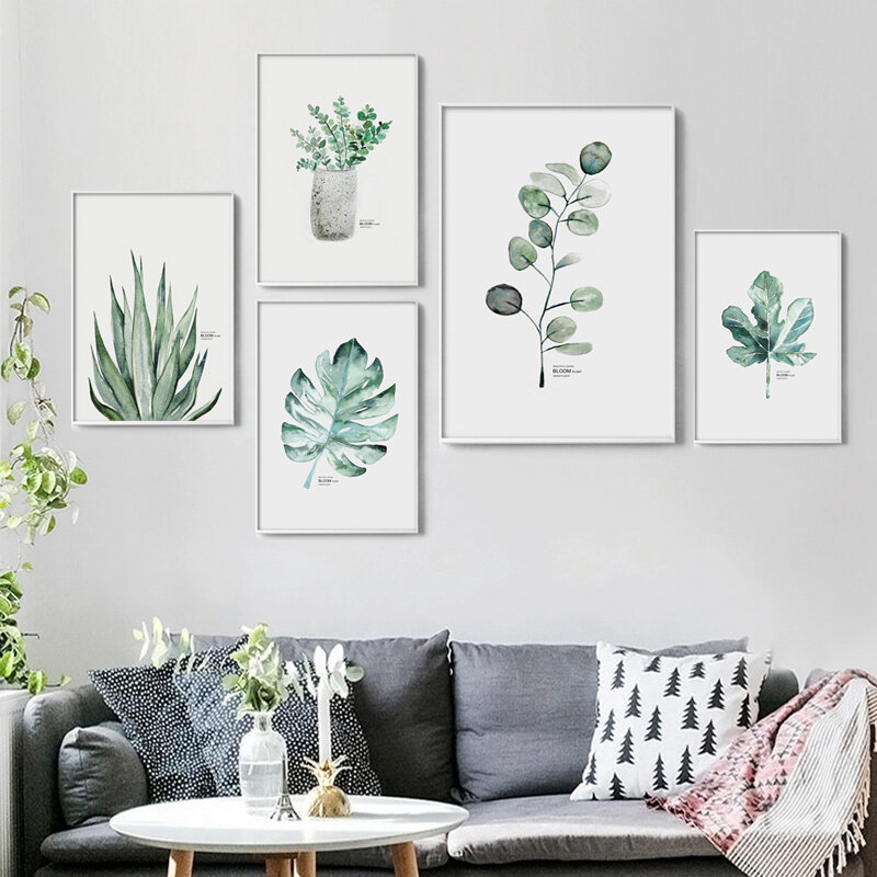 AAHH-lienzo de pintura para pared, pósteres de Arte de pared, plantas verdes y flores, pintura de pared, imagen de pared para decoración de sala de estar, sin marco