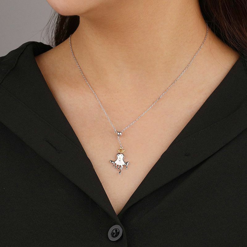 S'STEEL styl halloweenowy korona duch kształt regulowany naszyjnik srebro 925 wisiorek modny projektant kobiet biżuterii