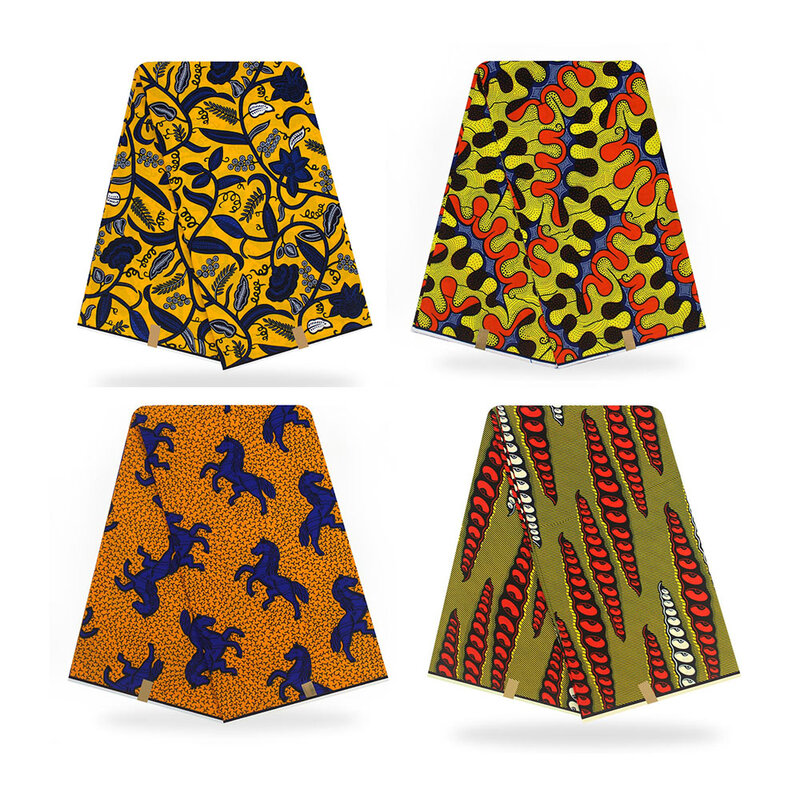 Tela africana de impresión de cera, 100% de poliéster, ankara, 6 yardas, venta al por mayor, tela de cera de poliéster para vestido