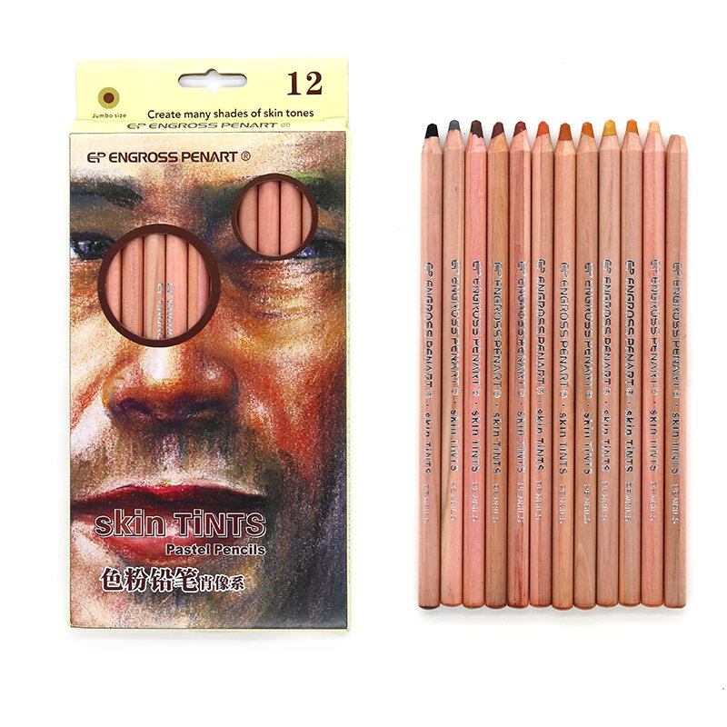 Profissional 12 pçs pastel lápis 4mm pastel chumbo madeira natural tons de pele lápis coloridos para desenho sombra escola arte suprimentos