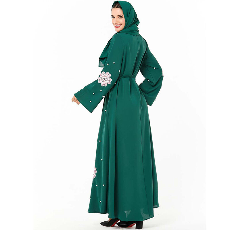 Женское платье-Кафтан Abaya, мусульманский хиджаб в Дубае зеленого цвета, турецкие платья, Caftan Grote Maten Dames Kleding Baju Muslim Wanita