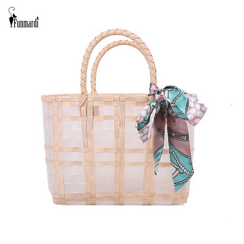 FUNMARDI – grand sac Transparent tissé d'été pour femmes, sac de plage, Simple, Portable, shopping, écharpe, nouvelle collection 2021