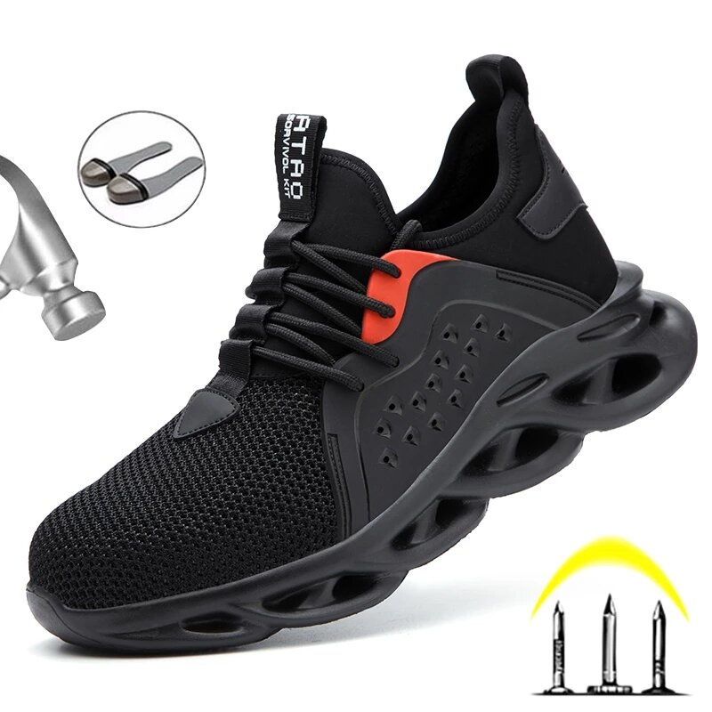 Zapatos indestructibles con punta de seguridad para hombres, de trabajo, puntera de acero, botas a prueba de perforaciones, transpirables y ligeras