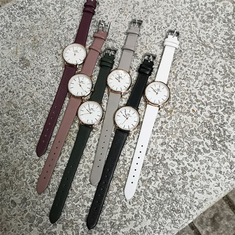Relojes blancos y negros sencillos para mujer, reloj de cuarzo de marca de lujo a la moda, reloj de pulsera de cuero informal para mujer, reloj femenino
