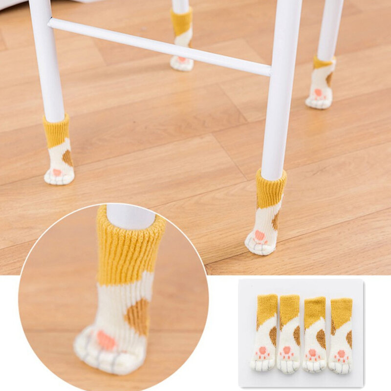 Cute Cat Paw Table Chair Leg Mat Desk Leg Covers Protection Bottom Non-Slip Knitting Table Socks Wood Floor Protectors