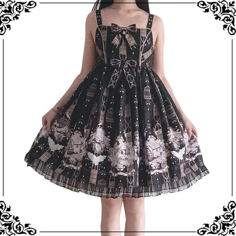 Gothic Lolita Jsk Dress Dark Classic Cosplay Crow and Junior Lolita JSK Sling Dress Tea Party Clothing