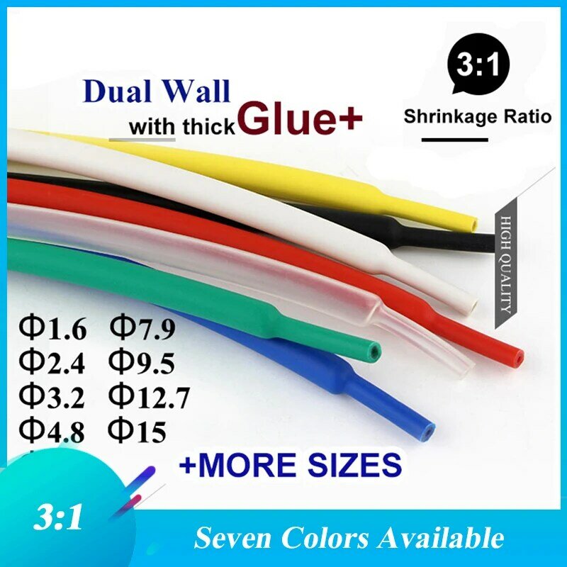 3:1 ratio Heat Shrink Tube Adhesive Lined with Glue Dual Wall Tubing Wrap Wire Cable kit 1.6mm 2.4mm 3.2mm 4.8mm 6.4mm 7.9mm 9.5