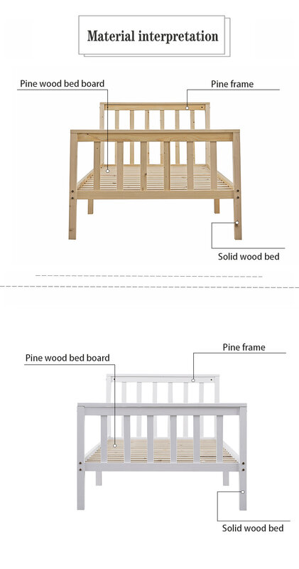 Panana pura de madeira maciça cama única folha de cama das crianças 3ft cama de madeira branco/natural para meninos e meninas adolescentes nórdicos