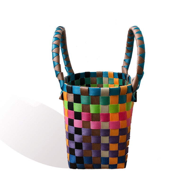 2020 Nieuwe Kleine Vierkante Tas Voor Vrouwen En Meisjes Kleurrijke Mini Geweven Plantaardige Mand Stro Geweven Tas Handleiding Plastic Geweven tas