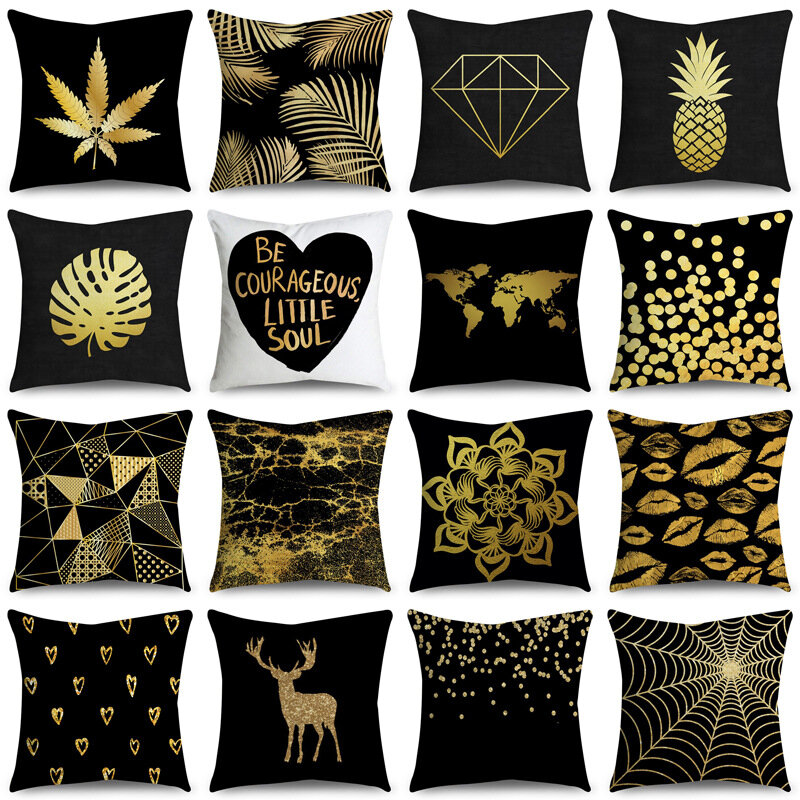 Ouro preto multi-padrão material de pele de pêssego, fronha, capa de almofada de almofada de sofá (núcleo de travesseiro não incluído)