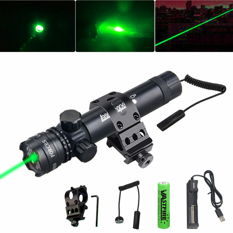 Taktis Berburu Hijau Laser Titik Penglihatan Dapat Disesuaikan Beralih 532nm Laser Pointer Senapan Lingkup Pistol Rel Barel Tekanan Saklar Mount