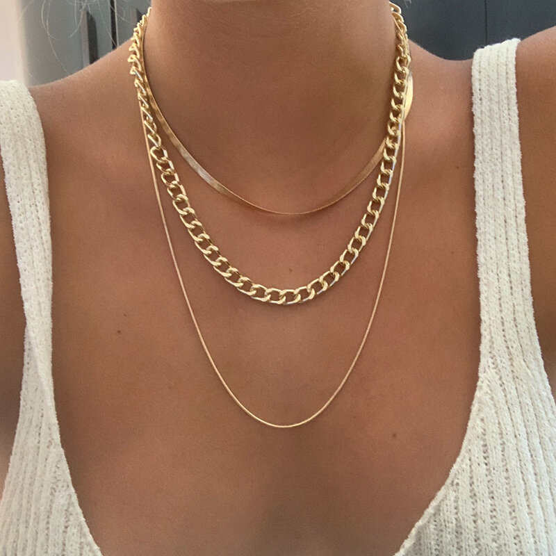 17KM Mode Asimetris Kunci Kalung untuk Wanita Memutar Warna Emas Perak Chunky Tebal Kunci Choker Rantai Kalung Perhiasan Pesta