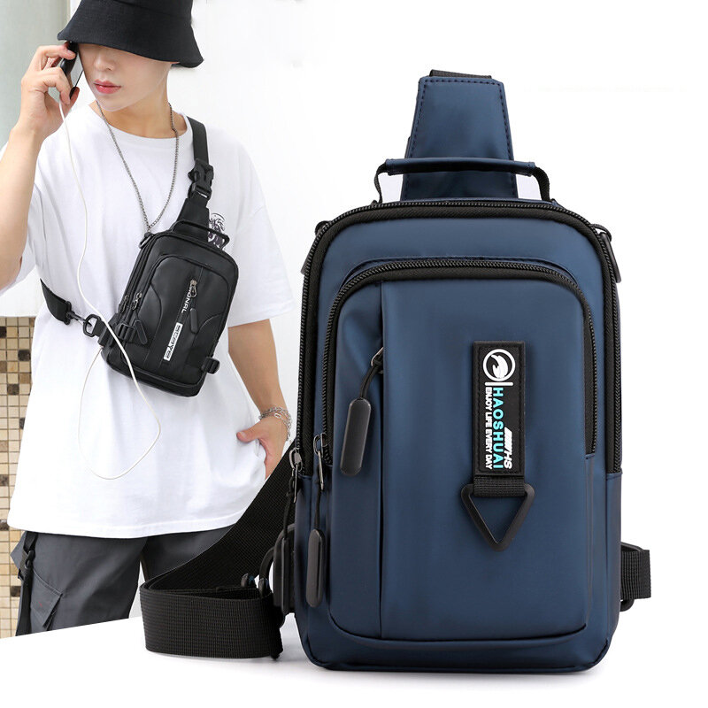 Многофункциональная нагрудная сумка через плечо для мужчин, водонепроницаемый вместительный дорожный ранец унисекс с USB-зарядкой и карман...