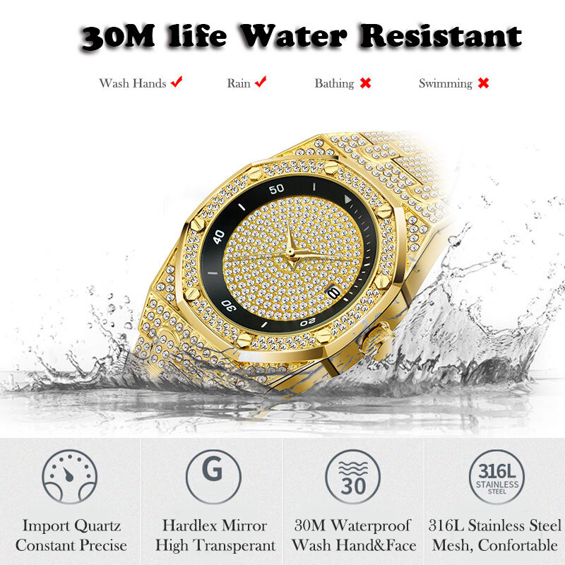 Brand Fashion Luxury Men's Watch Rose Gold Full Diamond Couple Quartz Watch High Quality Waterproof Clock