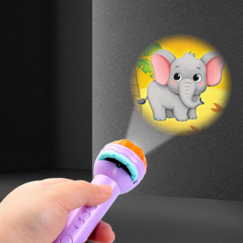 Funny Flashlight Projector Toy Baby Sleeping Story Book Early Educational Cartoon Animal Pattern Projection Lamp Light Up Toy