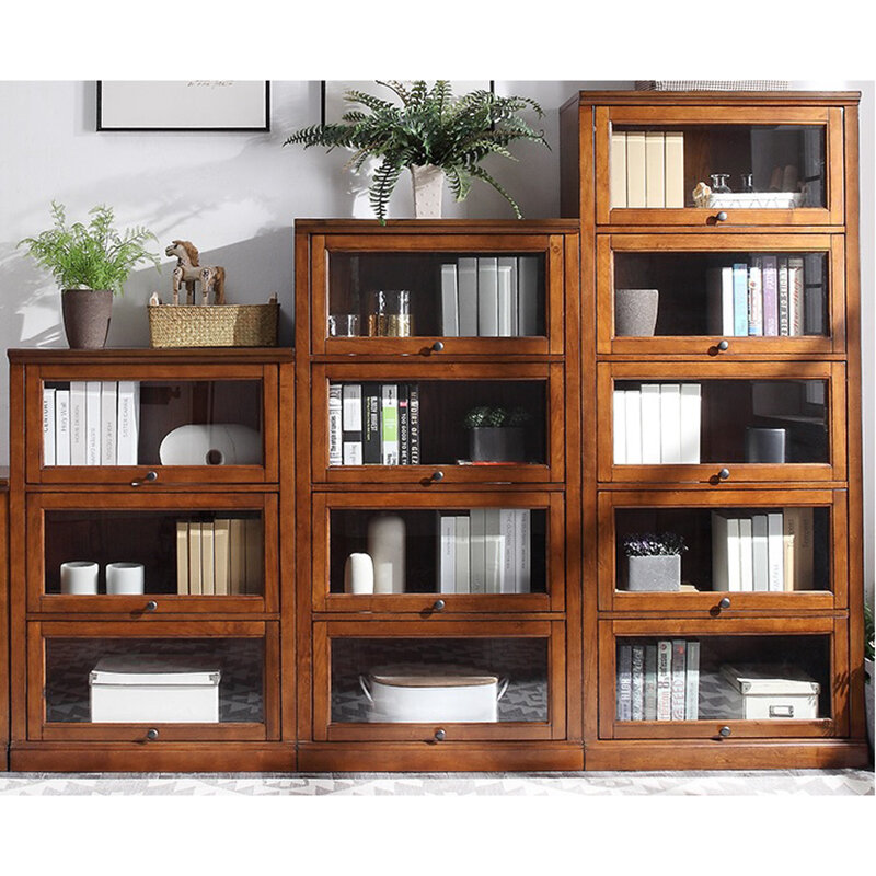 Wood bookcase with glass door Bibliothèque en bois avec porte vitrée WA692