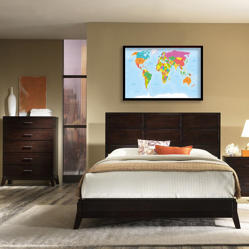 Mapa política del mundo en francés, Póster Artístico de pared, pintura en lienzo para sala de estar, decoración del hogar, suministros escolares, 90x60cm