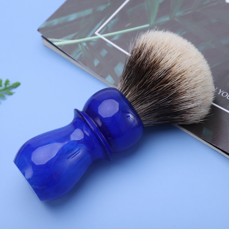 YAQI-cepillo de afeitar Arctic Sky para hombres, pelo de tejón de dos bandas, mango azul profundo, 24mm
