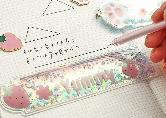 Regla recta Kawaii de PVC de 12cm, herramienta de dibujo de la serie Sakura, Regla de medición para chicas rosas, papelería de oficina, flor